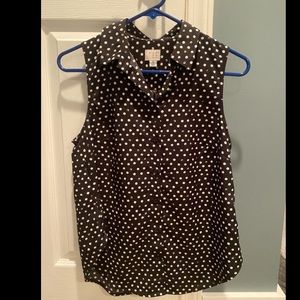 Black polka dot button down tank